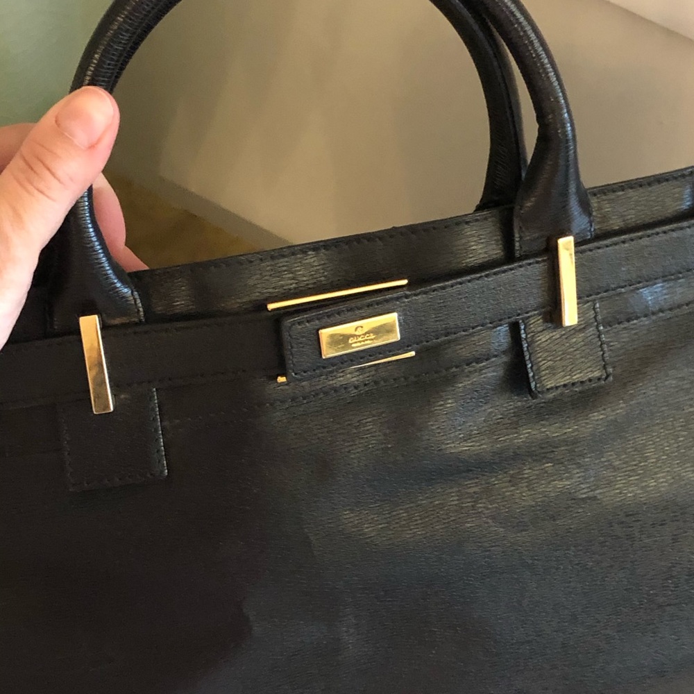 Gucci Black Leather Bag -Gold Emblem